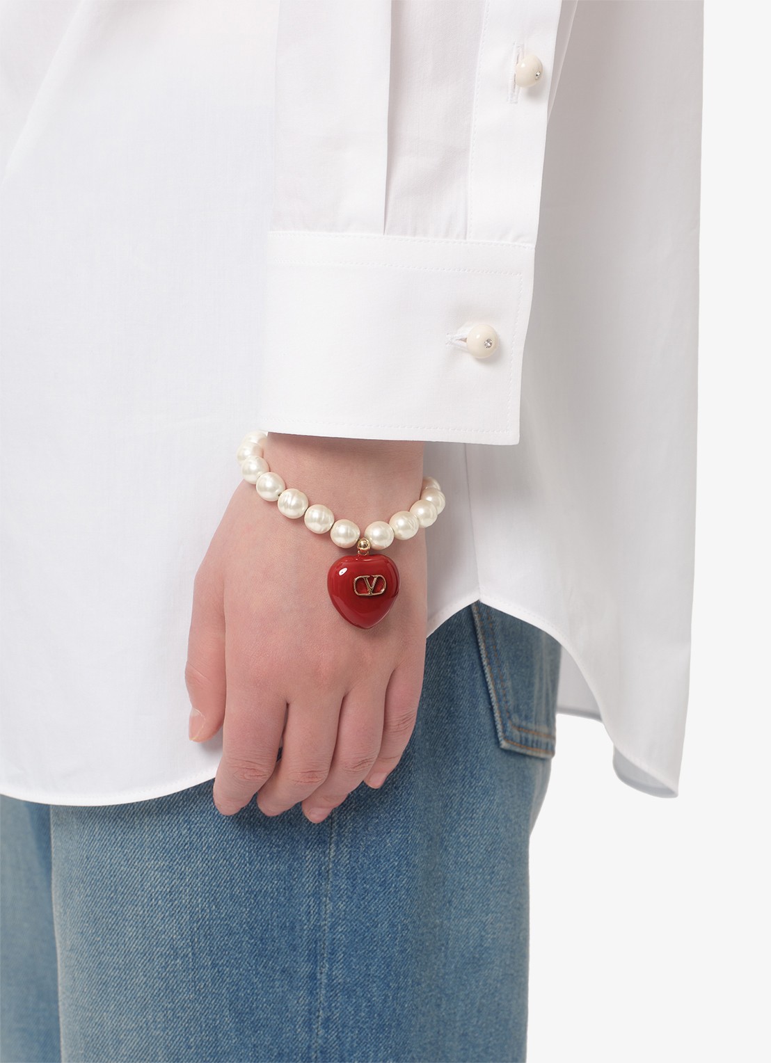 Valentino Garavani Coeur Royal parelarmband met hanger - voorkant 4 rood