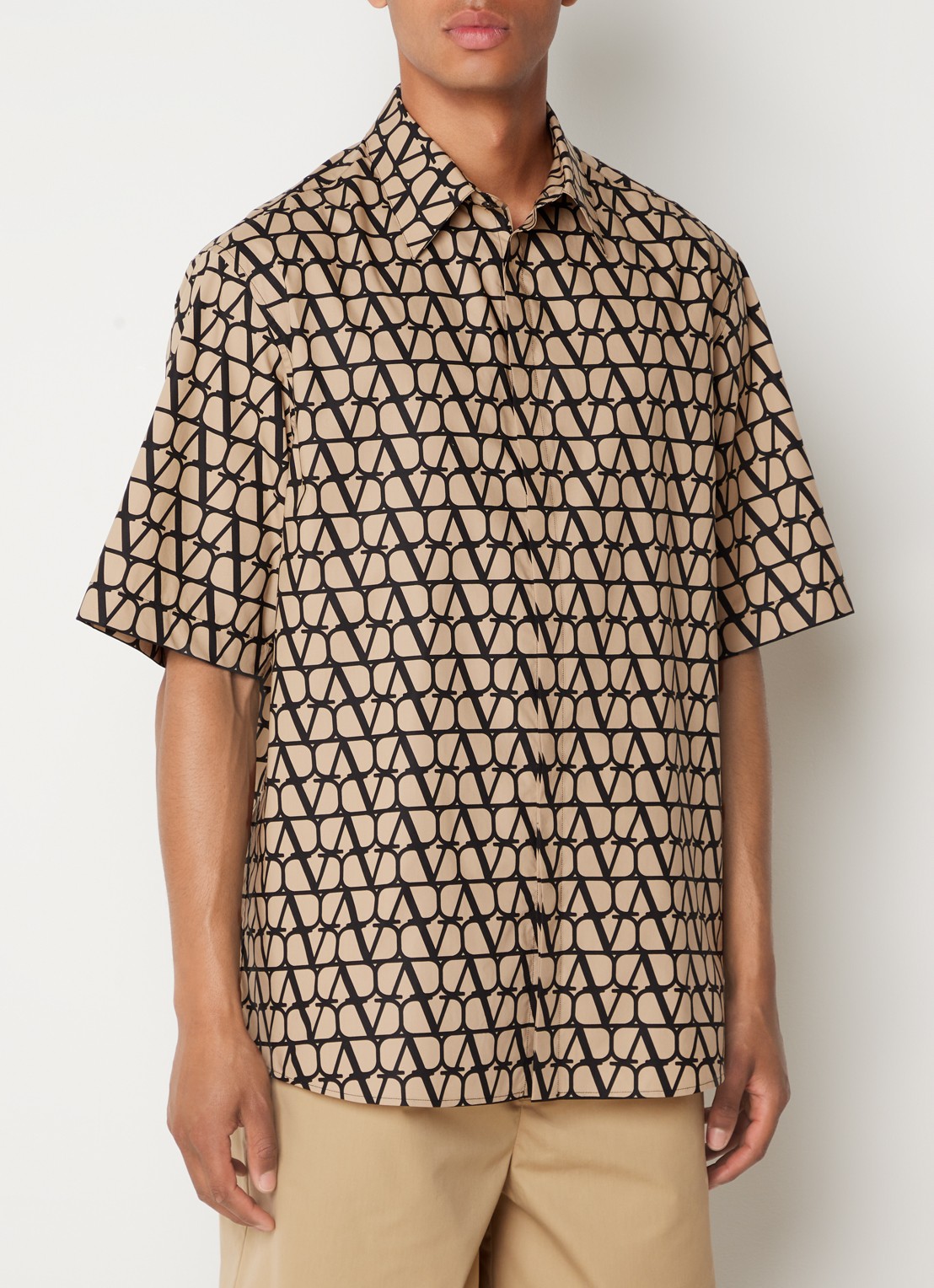 Valentino Garavani Comfort fit overhemd met logoprint - detail beige