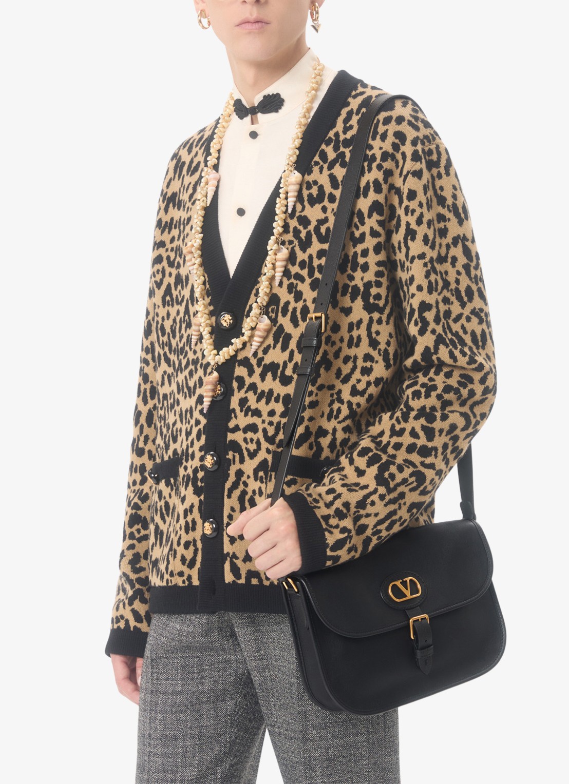 Valentino Garavani Crossbodytas van kalfsleer - voorkant 2 zwart