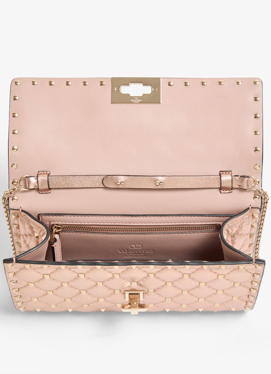 Valentino Garavani Crossbodytas van lamsleer met metallic finish en studs - detail 4 roze