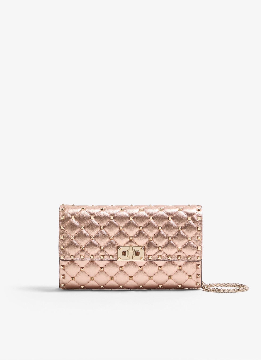 Valentino Garavani Crossbodytas van lamsleer met metallic finish en studs - voorkant 5 roze