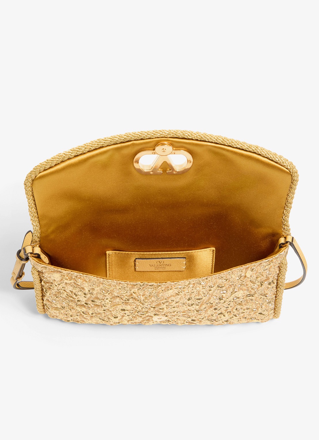 Valentino Garavani DeVain Small schoudertas met jacquard dessin en leren details - detail 4 goud