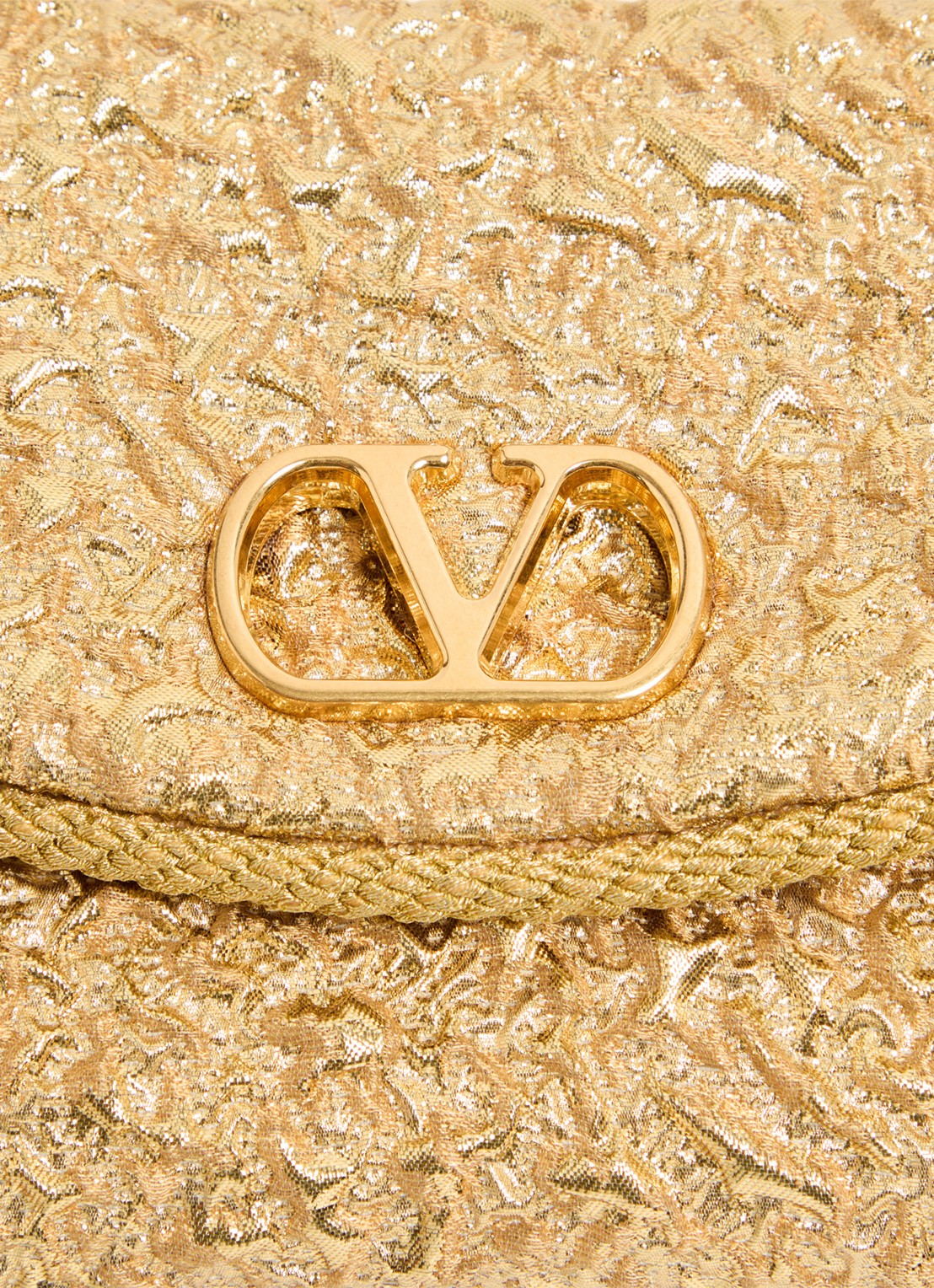 Valentino Garavani DeVain Small schoudertas met jacquard dessin en leren details - detail 5 goud