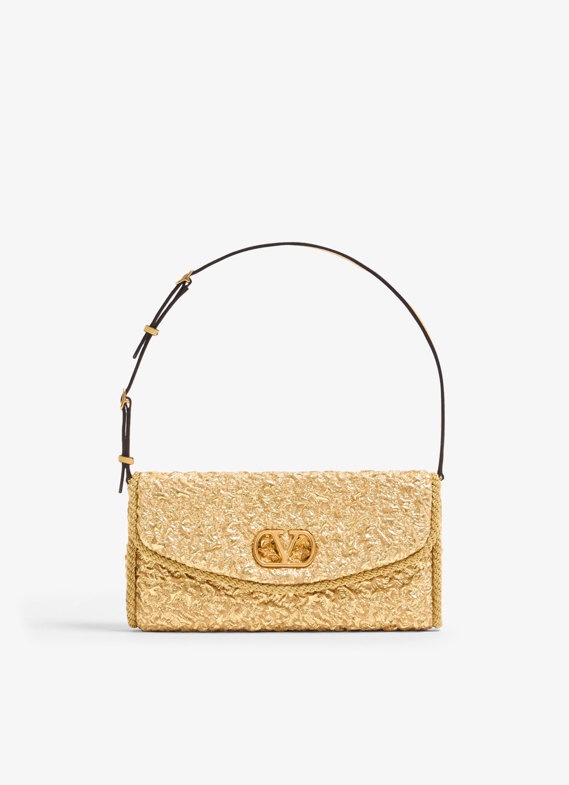 Valentino Garavani DeVain Small schoudertas met jacquard dessin en leren details - voorkant goud
