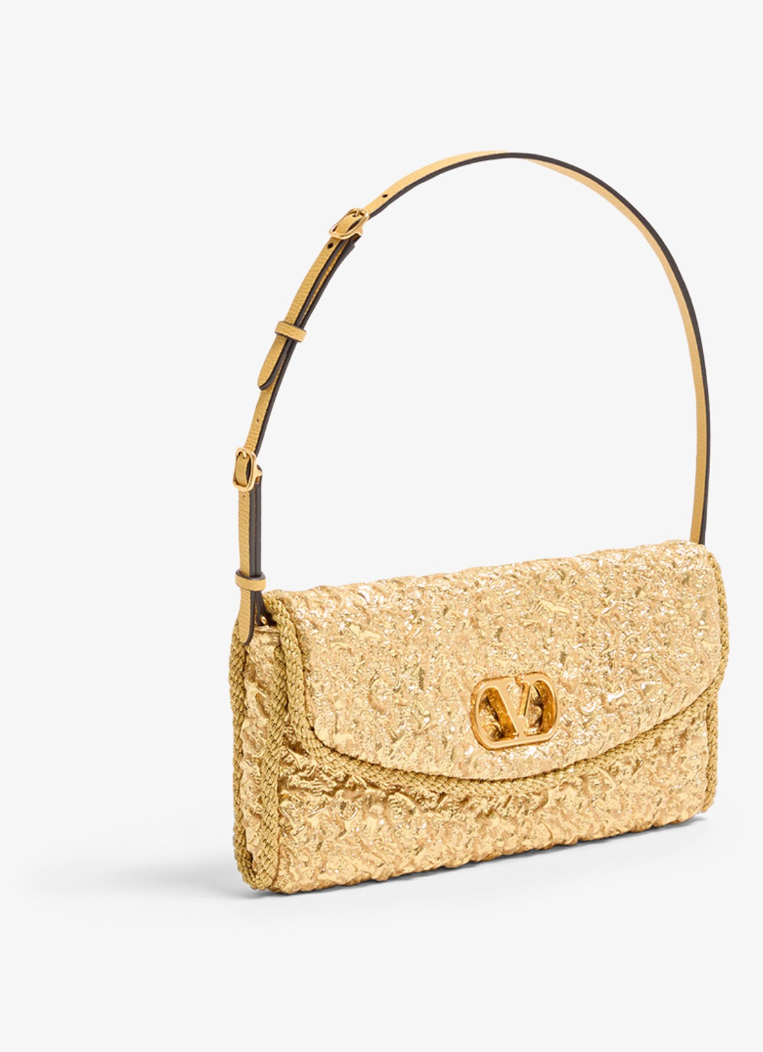 Valentino Garavani DeVain Small schoudertas met jacquard dessin en leren details - voorkant 2 goud
