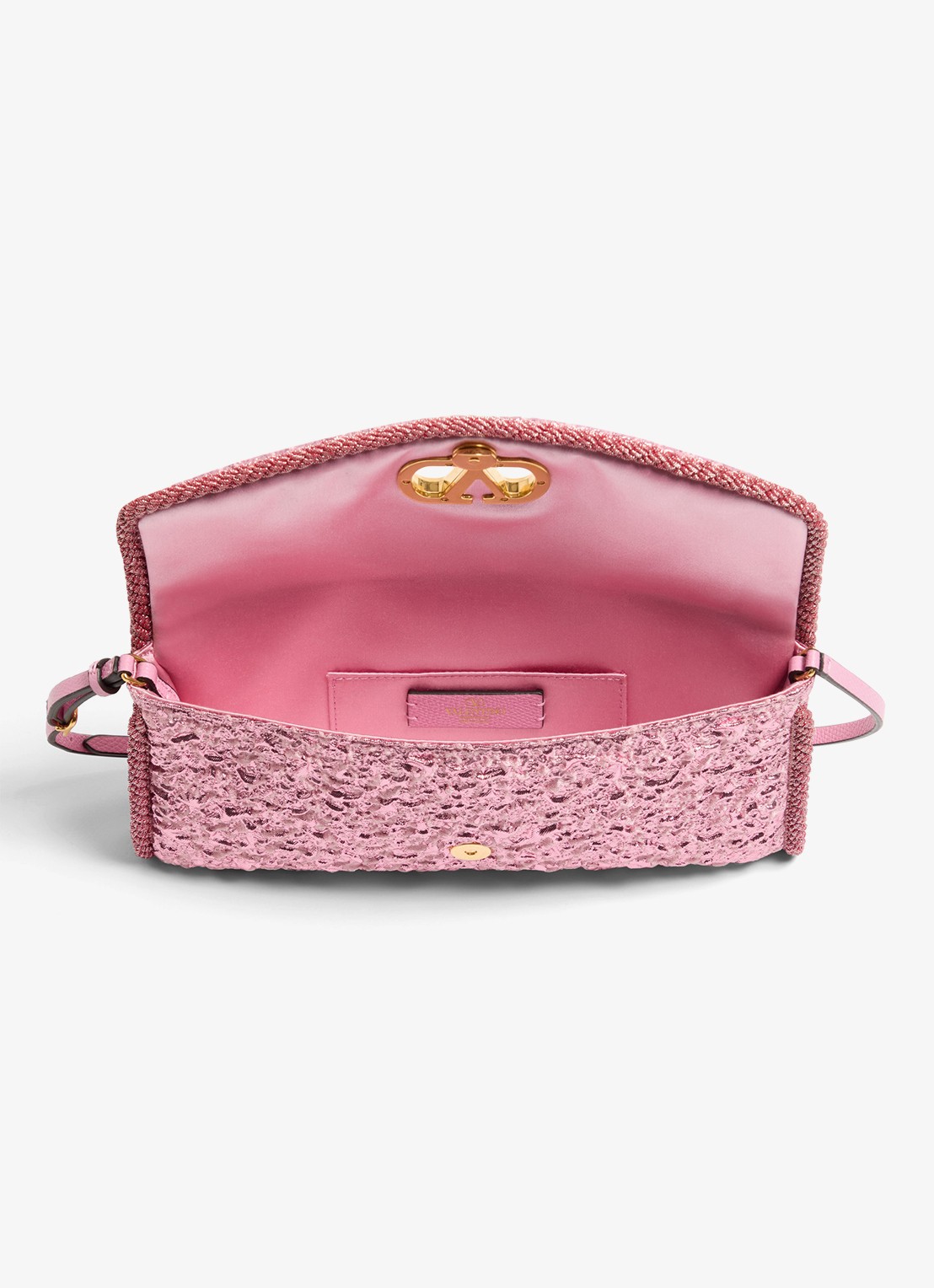 Valentino Garavani DeVain Small schoudertas met jacquard dessin en leren details - detail 2 roze
