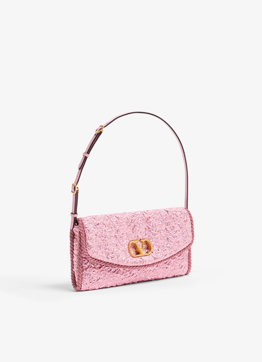 Valentino Garavani DeVain Small schoudertas met jacquard dessin en leren details - voorkant 5 roze