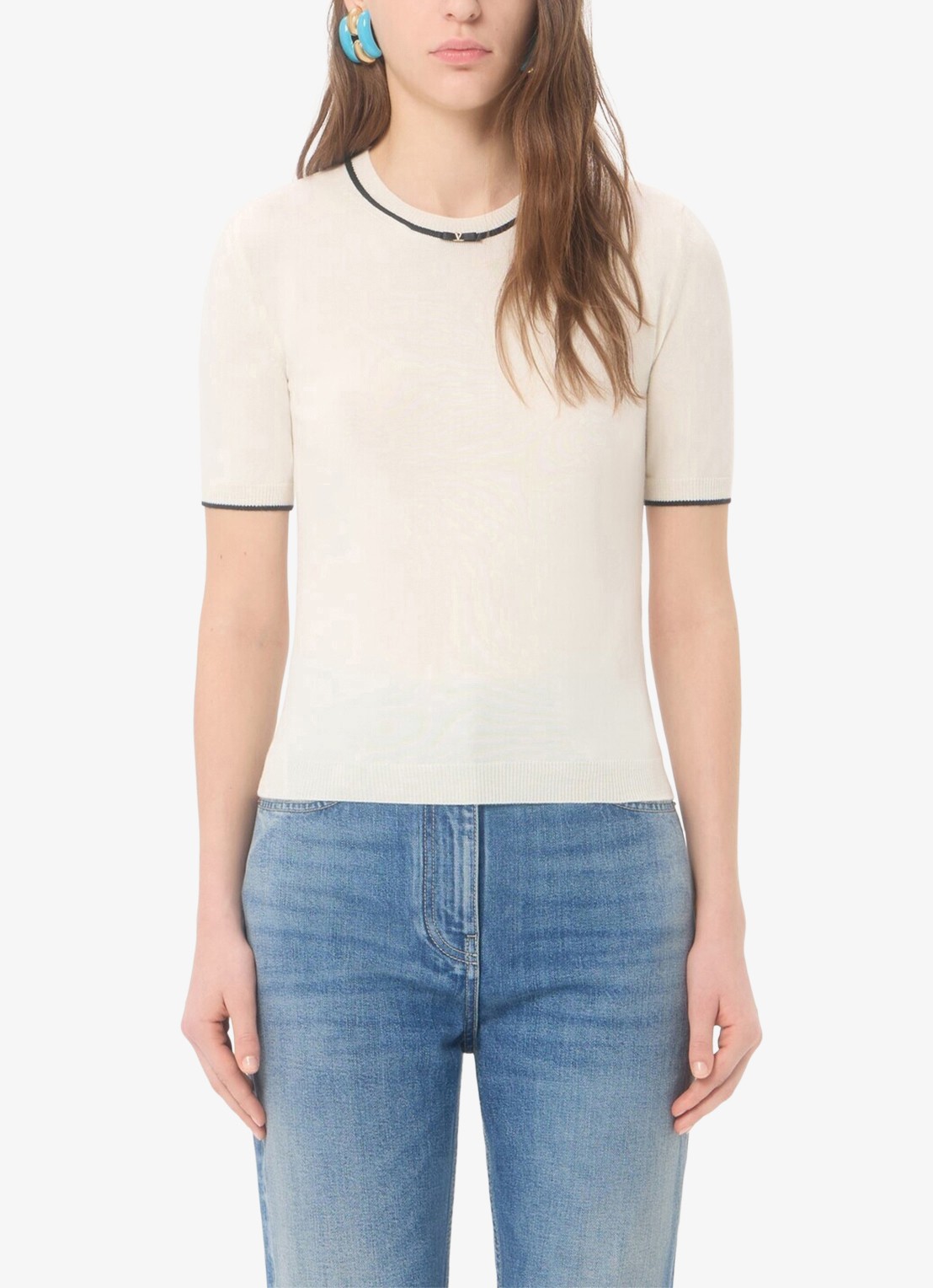 Valentino Garavani Fijngebreid T-shirt van scheerwol - detail 3 creme
