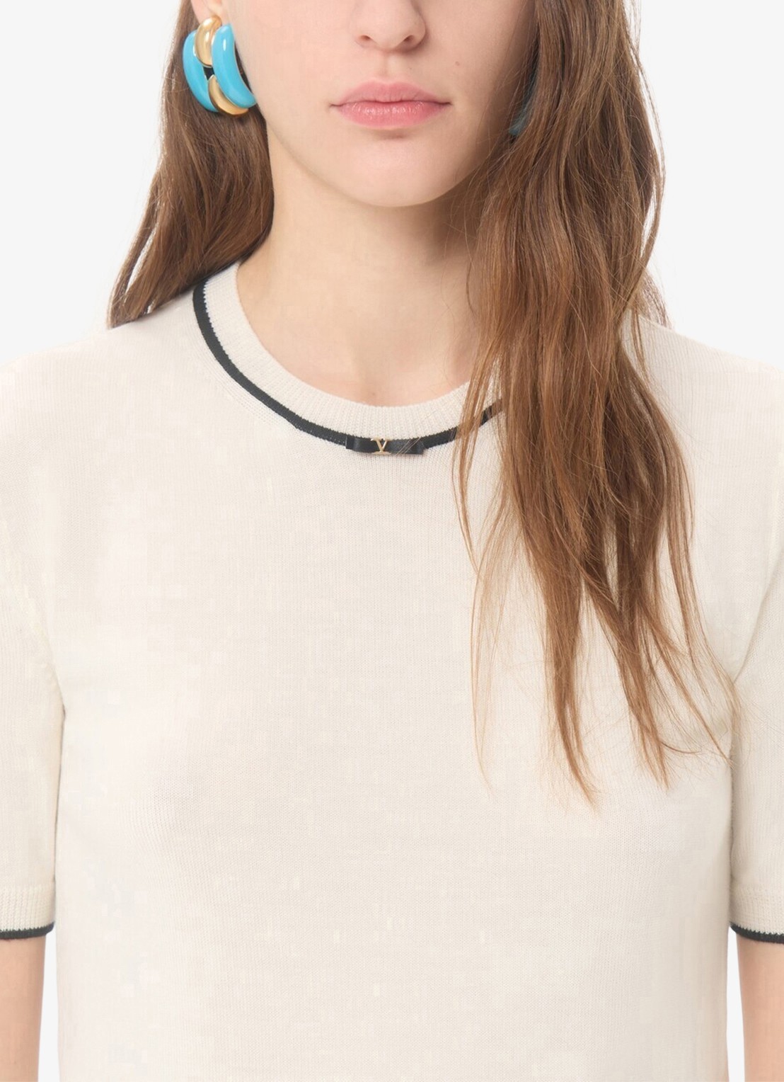 Valentino Garavani Fijngebreid T-shirt van scheerwol - detail 5 creme