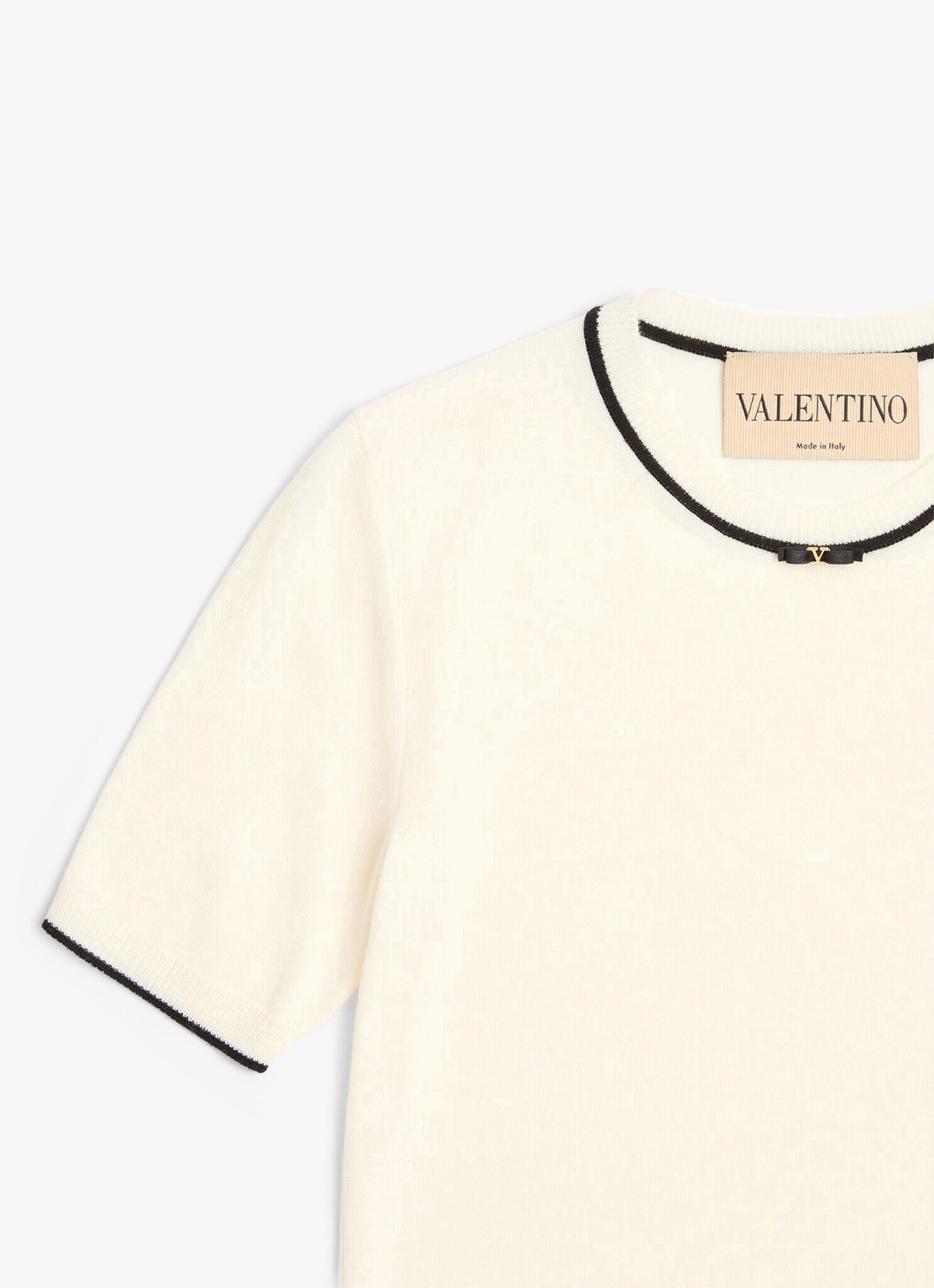 Valentino Garavani Fijngebreid T-shirt van scheerwol - detail 6 creme