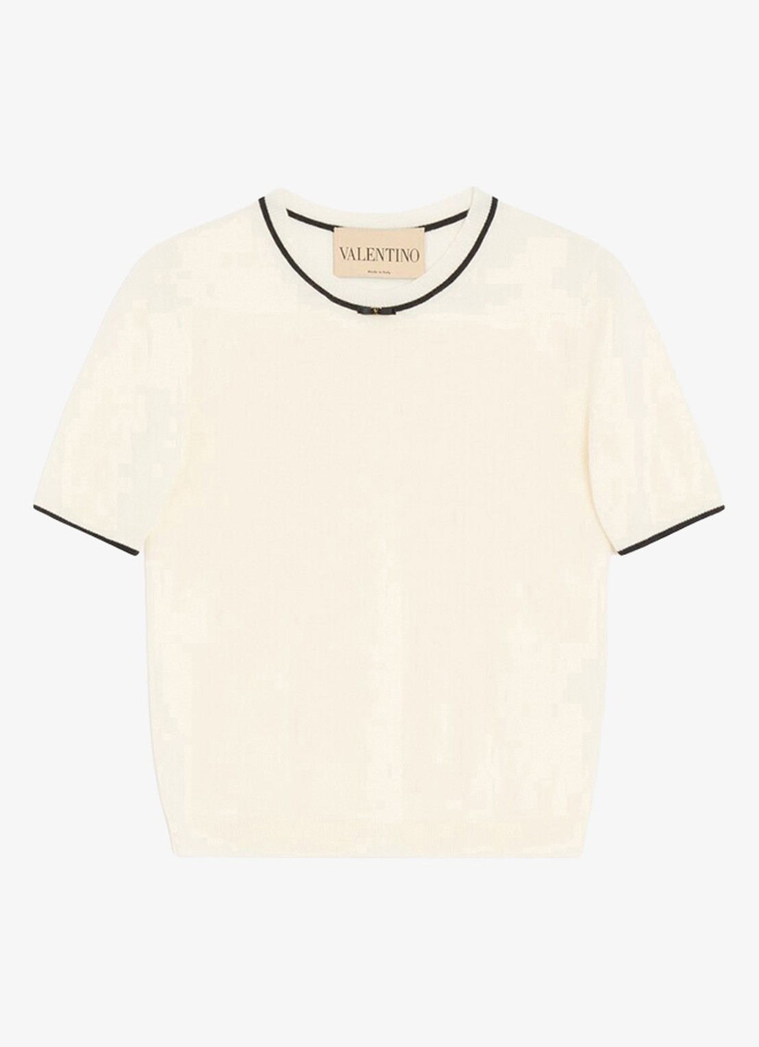 Valentino Garavani Fijngebreid T-shirt van scheerwol - voorkant creme