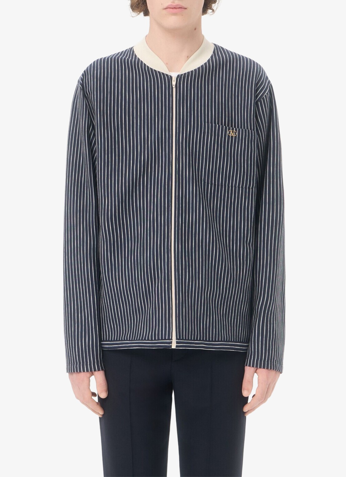 Valentino Garavani Fijngebreid vest met streepprint - detail 2 donkerblauw