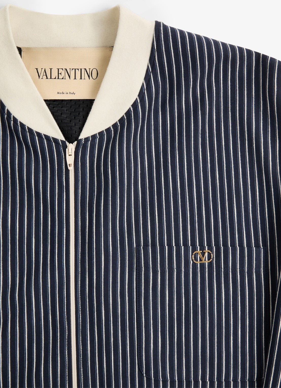 Valentino Garavani Fijngebreid vest met streepprint - detail 5 donkerblauw