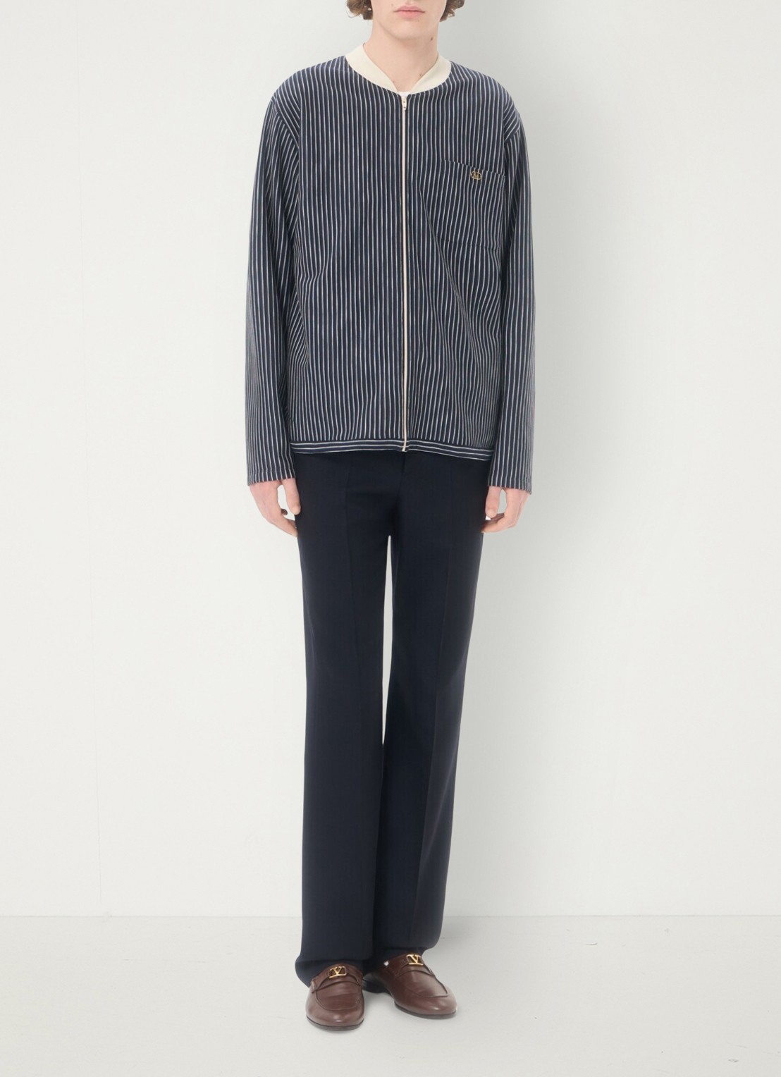 Valentino Garavani Fijngebreid vest met streepprint - voorkant 7 donkerblauw