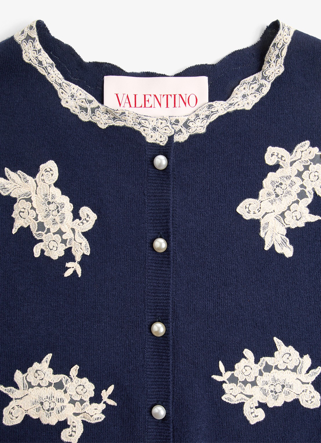 Valentino Garavani Fijngebreid vest van scheerwol met details van kant - detail 7 donkerblauw