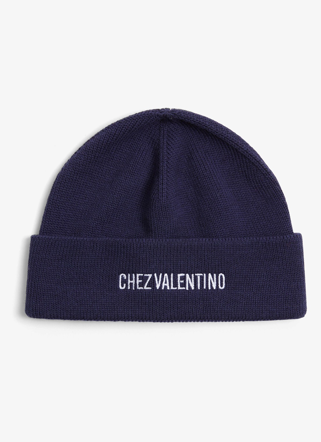 Valentino Garavani Fijngebreide muts in scheerwolblend met logoborduring - voorkant 3 donkerblauw