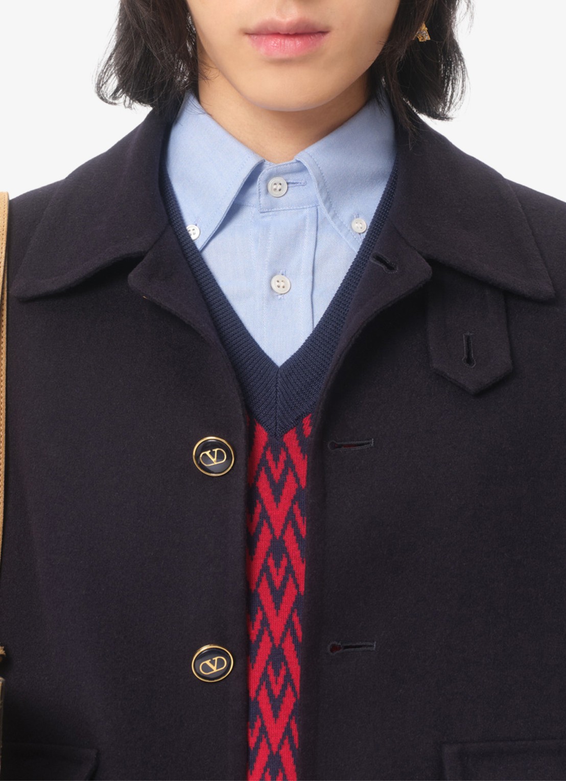 Valentino Garavani Fijngebreide pullover van scheerwol met ingebreid patroon - detail 6 donkerrood