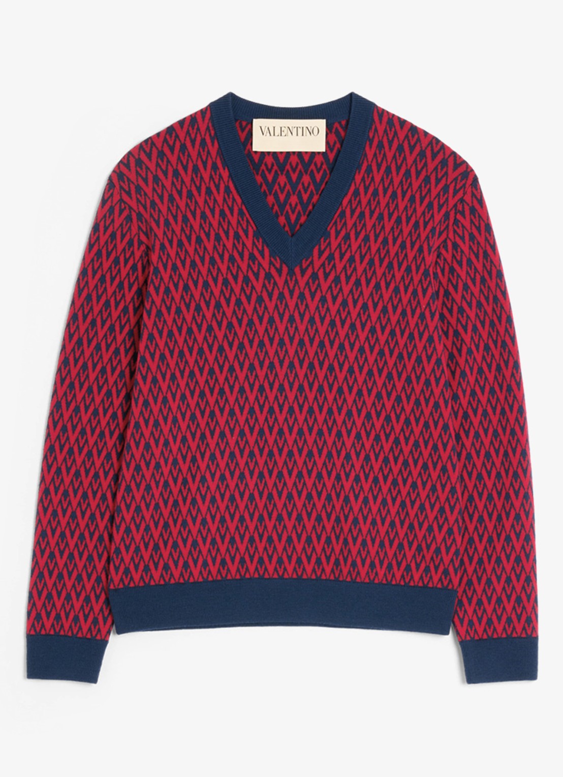 Valentino Garavani Fijngebreide pullover van scheerwol met ingebreid patroon - voorkant 2 donkerrood
