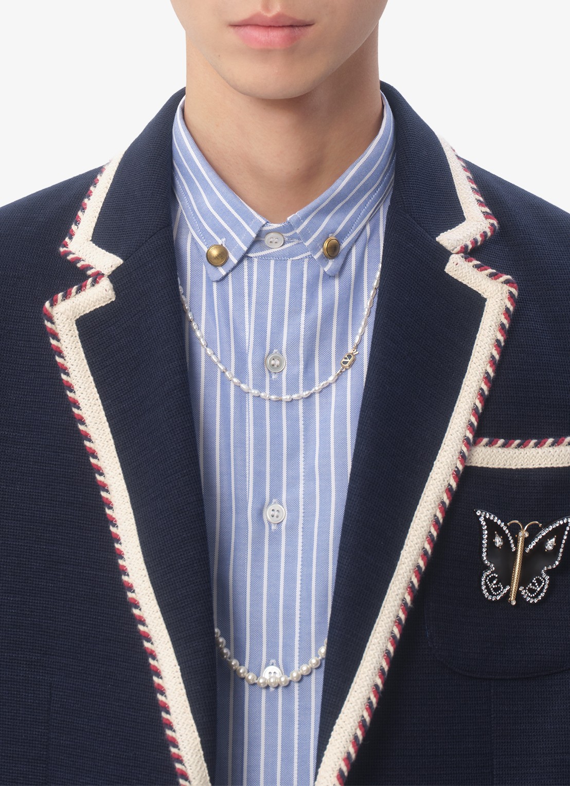Valentino Garavani Fijngebreide regular fit colbert in linnenblend met opgestikte zakken - detail 3 donkerblauw
