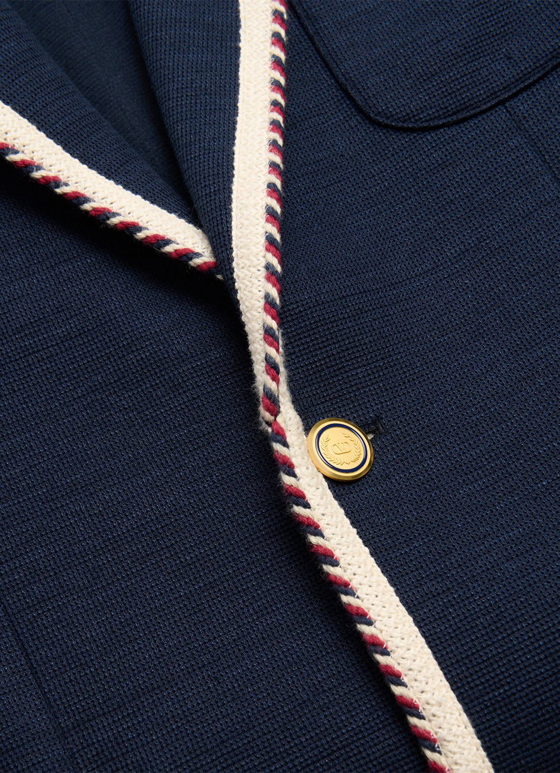Valentino Garavani Fijngebreide regular fit colbert in linnenblend met opgestikte zakken - detail 5 donkerblauw