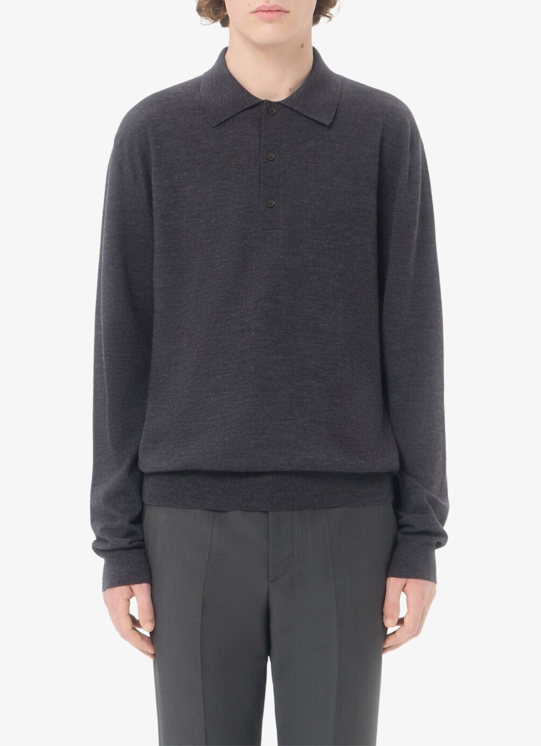 Valentino Garavani Fijngebreide regular fit polo van scheerwol - detail antraciet