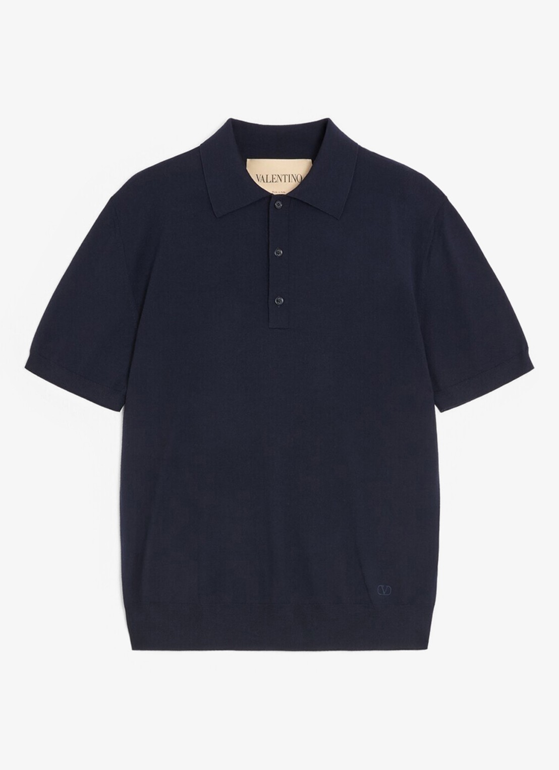 Valentino Garavani Fijngebreide regular fit polo van scheerwol - voorkant 6 donkerblauw