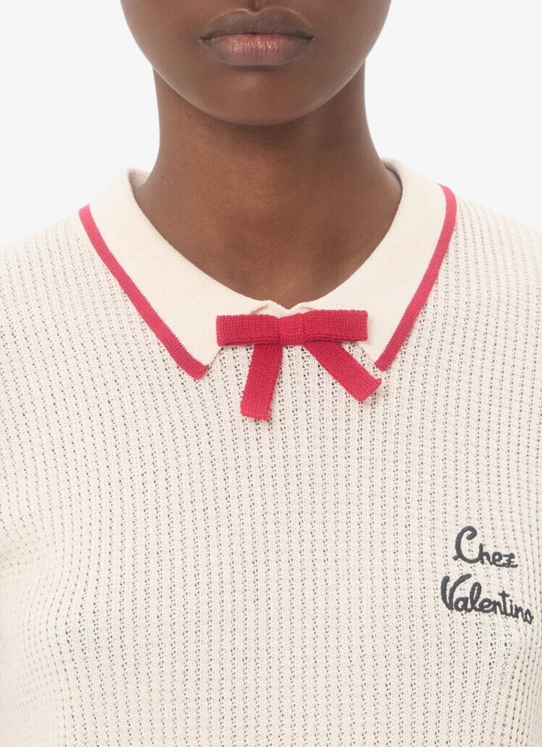 Valentino Garavani Fijngebreide top met logoborduring - detail 7 gebroken wit