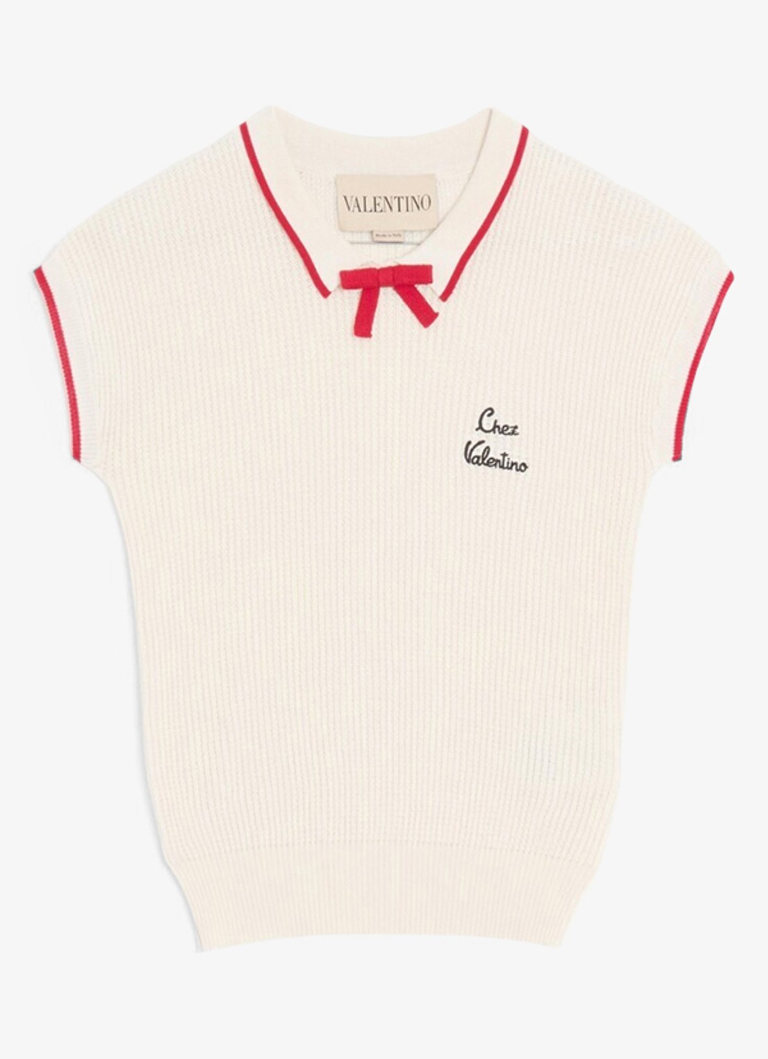 Valentino Garavani Fijngebreide top met logoborduring - voorkant gebroken wit