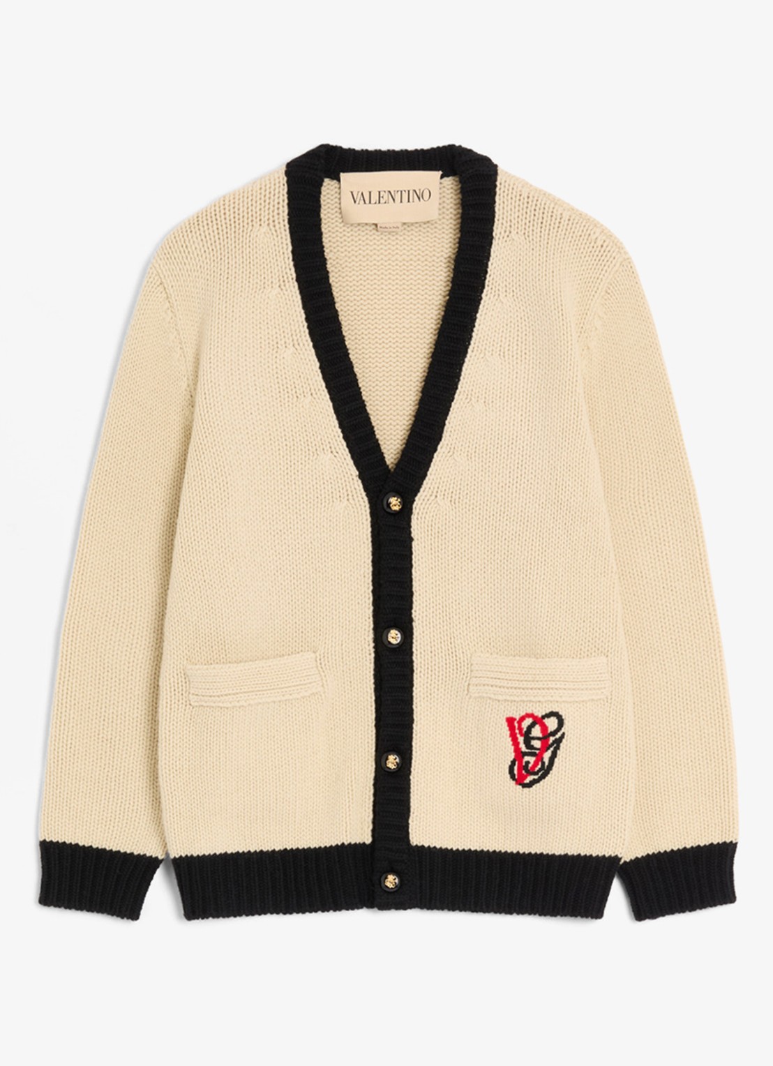 Valentino Garavani Grofgebreid vest van scheerwol met logo - voorkant 3 creme