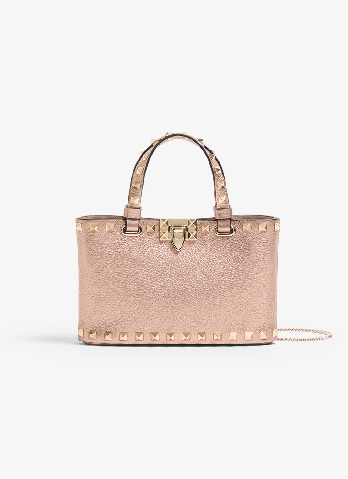 Valentino Garavani Handtas van kalfsleer met metallic finish en studs - voorkant 2 brons