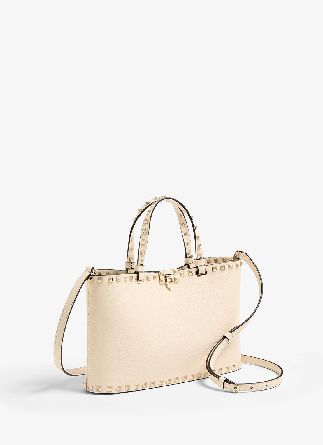 Valentino Garavani Handtas van kalfsleer met studs - detail creme