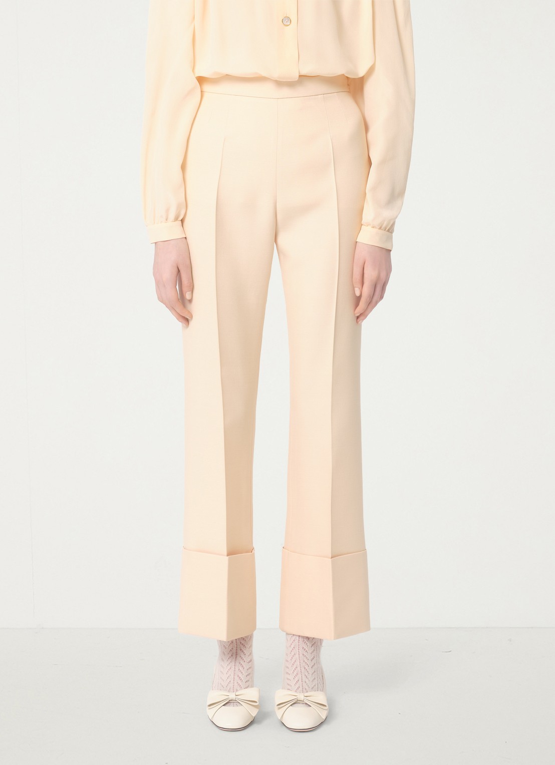 Valentino Garavani High waist bootcut fit pantalon in zijdeblend - detail 4 creme