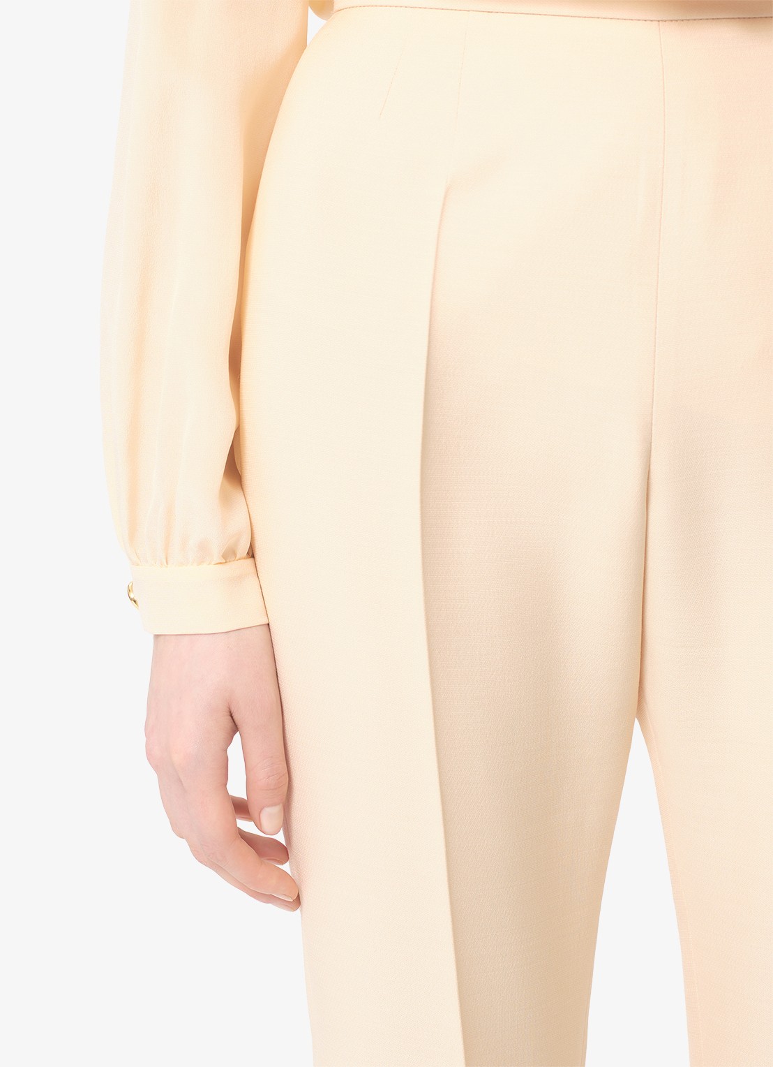 Valentino Garavani High waist bootcut fit pantalon in zijdeblend - detail 7 creme