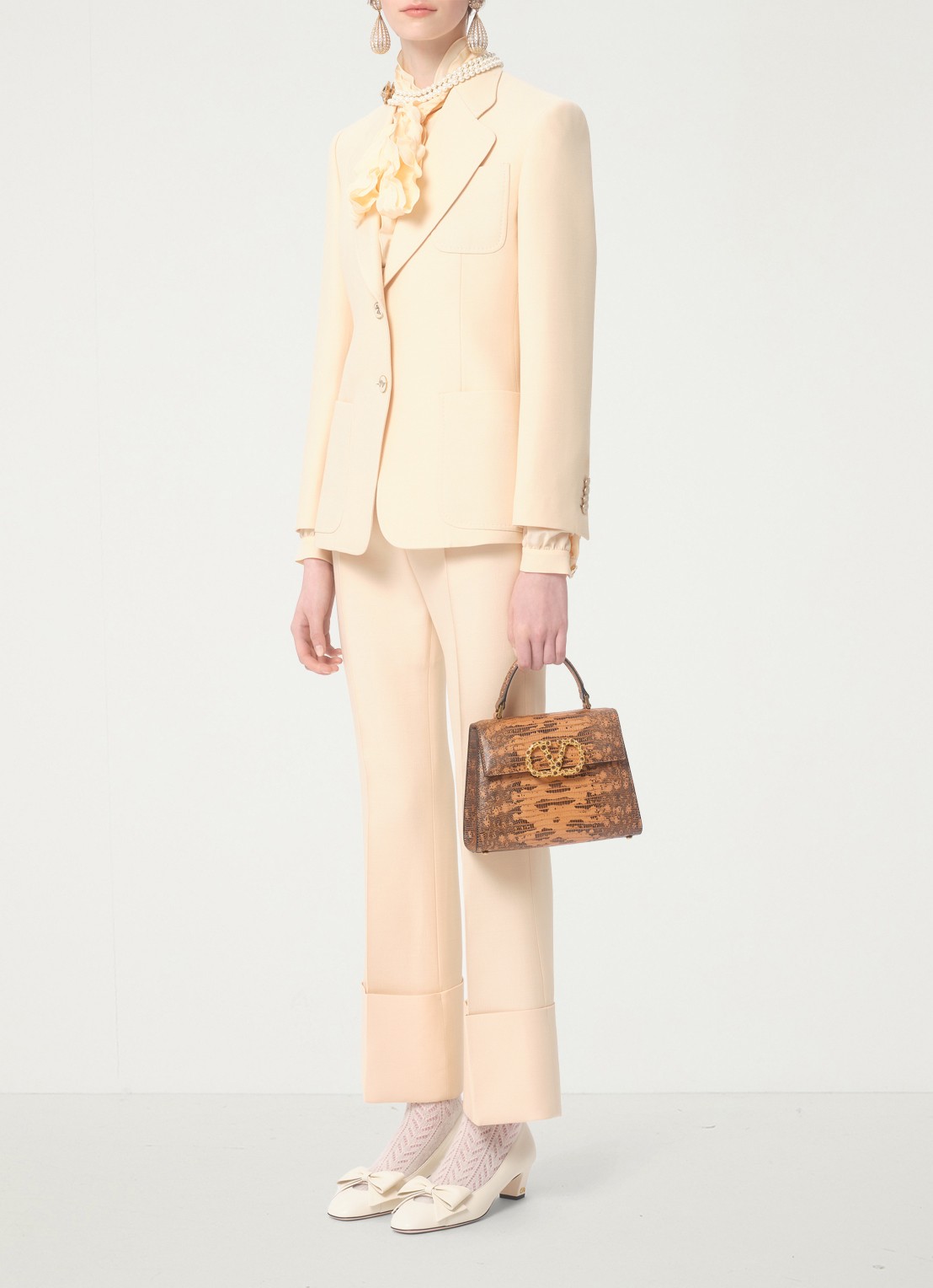 Valentino Garavani High waist bootcut fit pantalon in zijdeblend - voorkant 3 creme