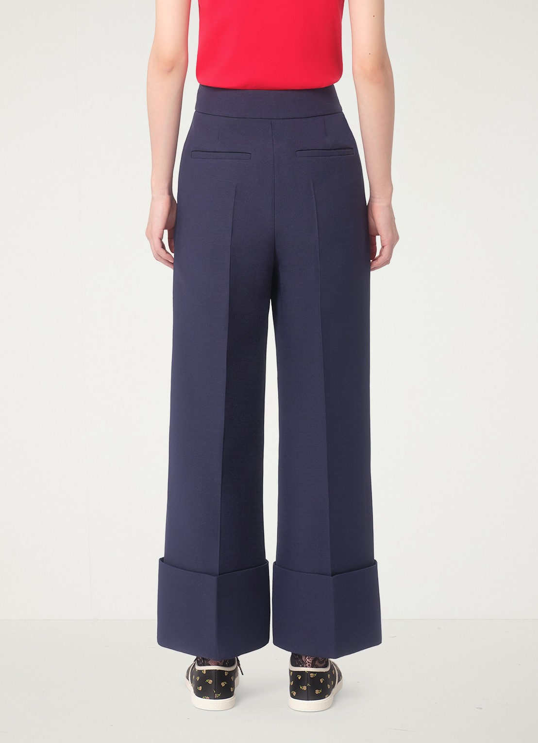 Valentino Garavani High waist loose fit pantalon in zijdeblend - achterkant donkerblauw