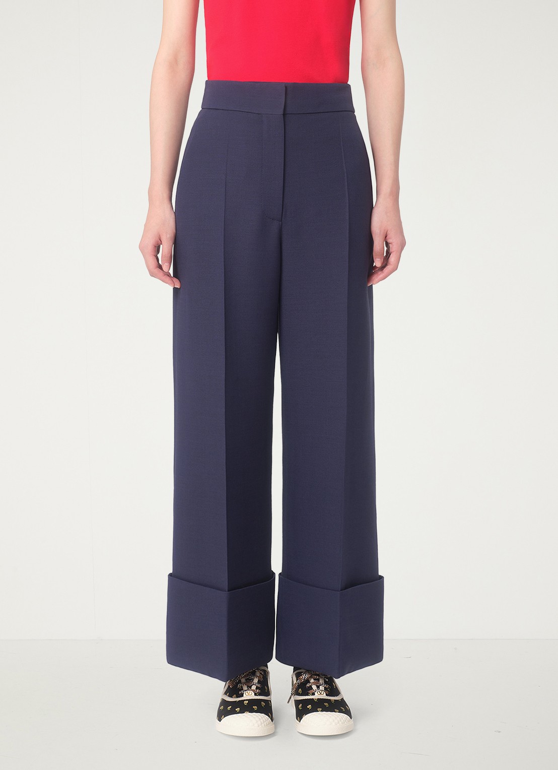 Valentino Garavani High waist loose fit pantalon in zijdeblend - detail 4 donkerblauw