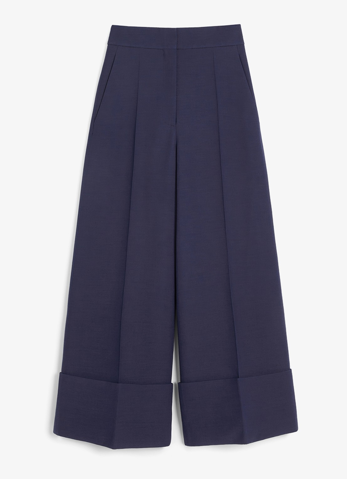 Valentino Garavani High waist loose fit pantalon in zijdeblend - voorkant 2 donkerblauw