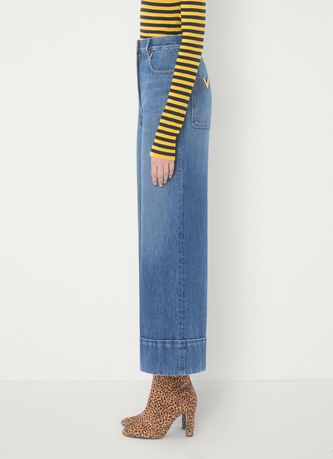 Valentino Garavani High waist wide leg cropped jeans met medium wassing - detail 2 indigo