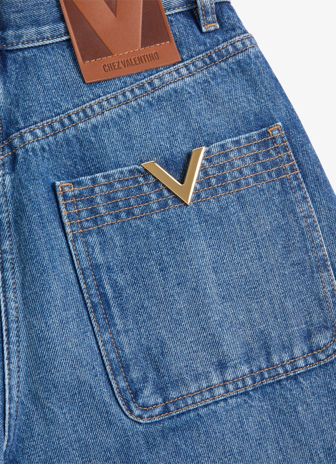 Valentino Garavani High waist wide leg cropped jeans met medium wassing - detail 3 indigo