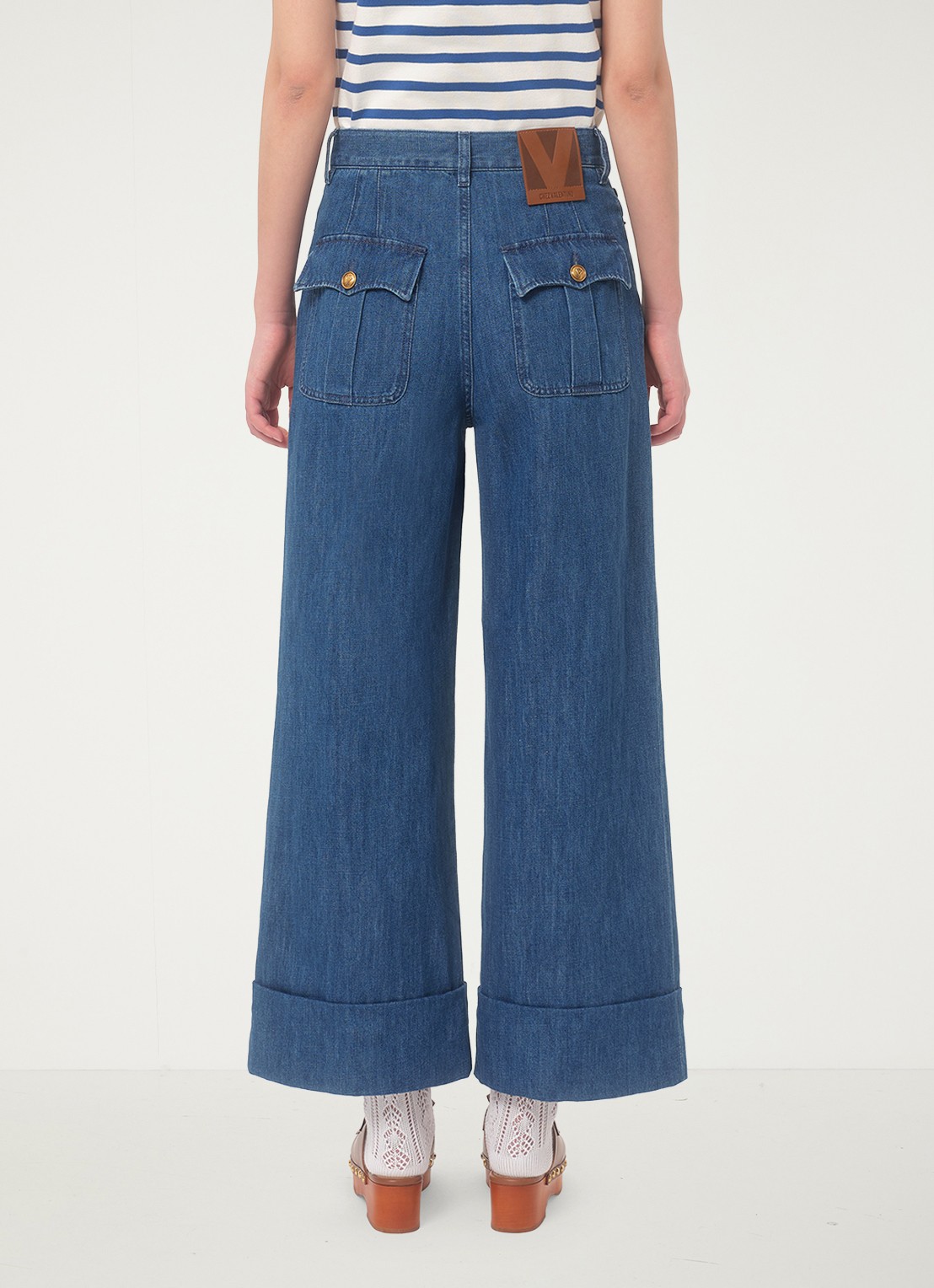 Valentino Garavani High waist wide leg jeans met medium wassing - achterkant 3 indigo