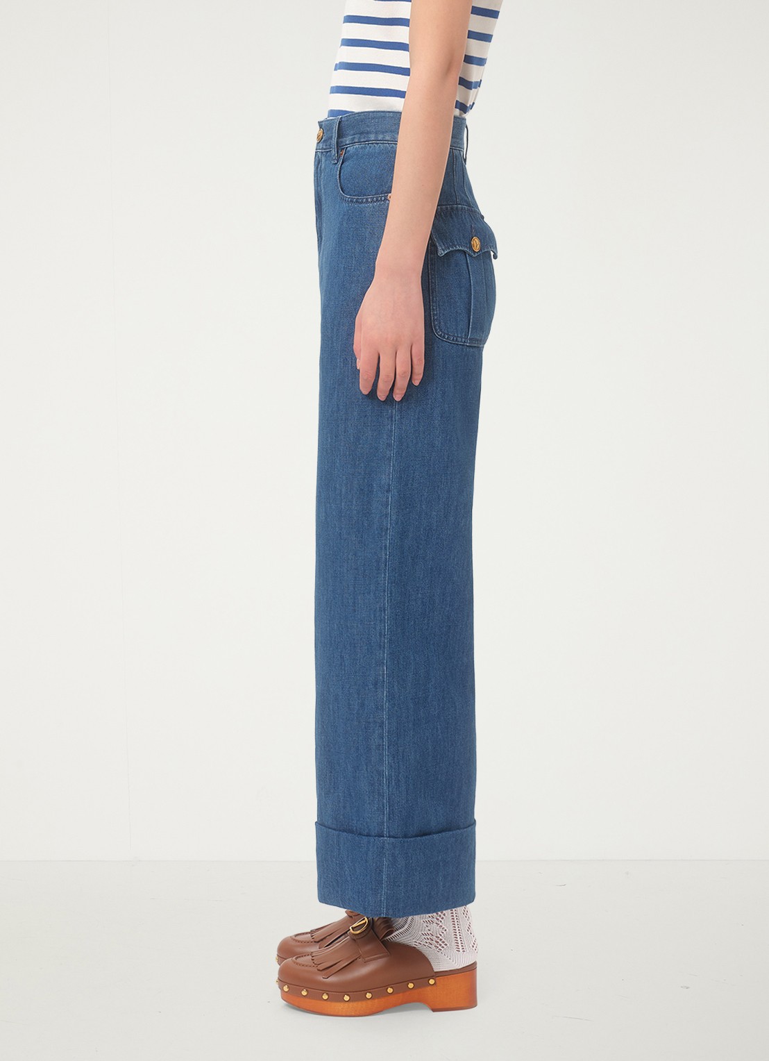 Valentino Garavani High waist wide leg jeans met medium wassing - detail 5 indigo