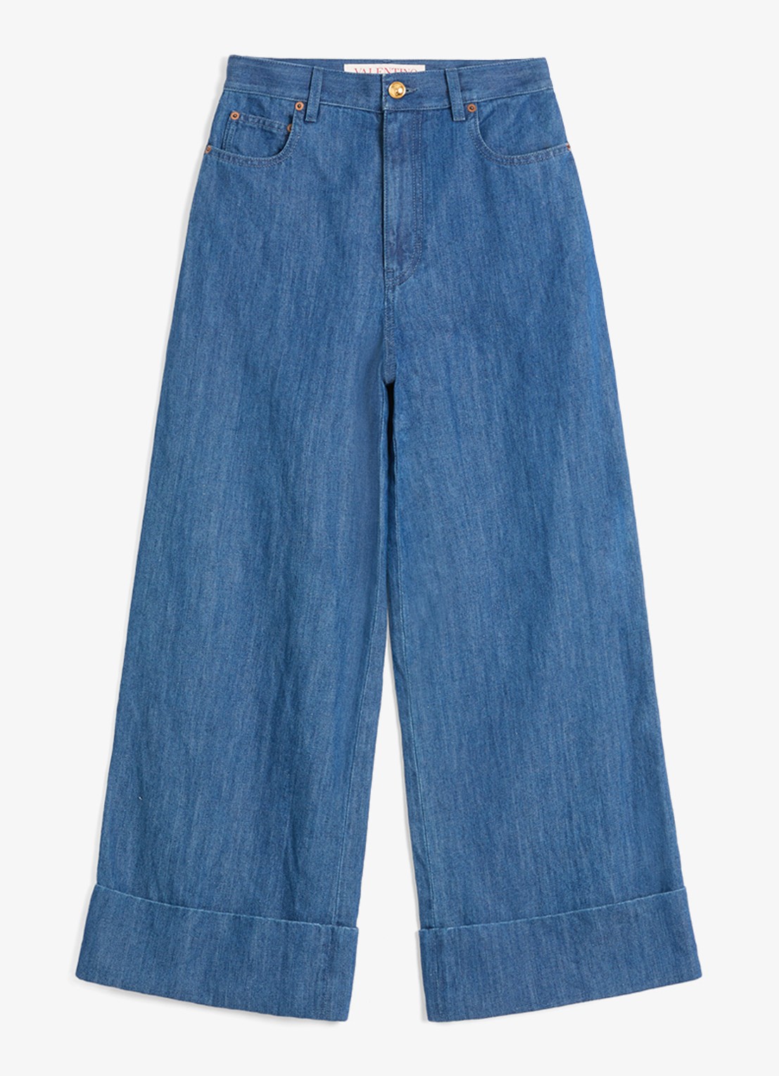 Valentino Garavani High waist wide leg jeans met medium wassing - voorkant indigo