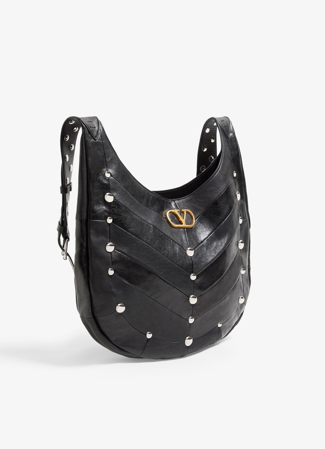 Valentino Garavani Hoboho schoudertas van lamsleer met studs - detail zwart