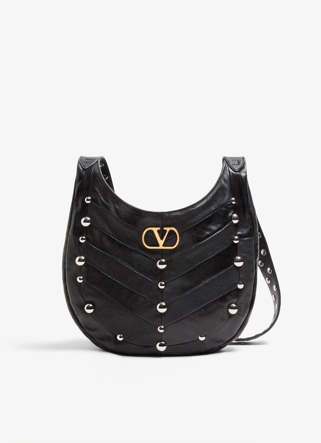 Valentino Garavani Hoboho Small schoudertas van lamsleer met studs - voorkant 7 zwart