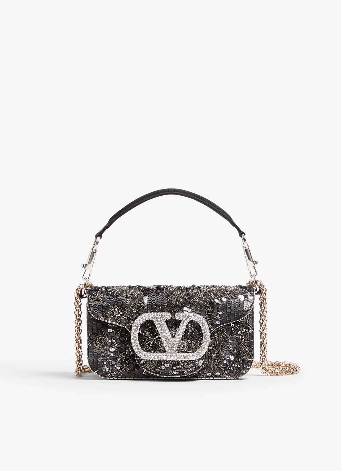 Valentino Garavani Locò Small handtas met pailletten en kralendecoratie - voorkant zwart