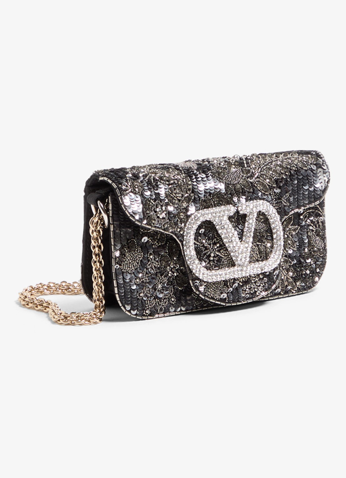 Valentino Garavani Locò Small handtas met pailletten en kralendecoratie - voorkant 2 zwart