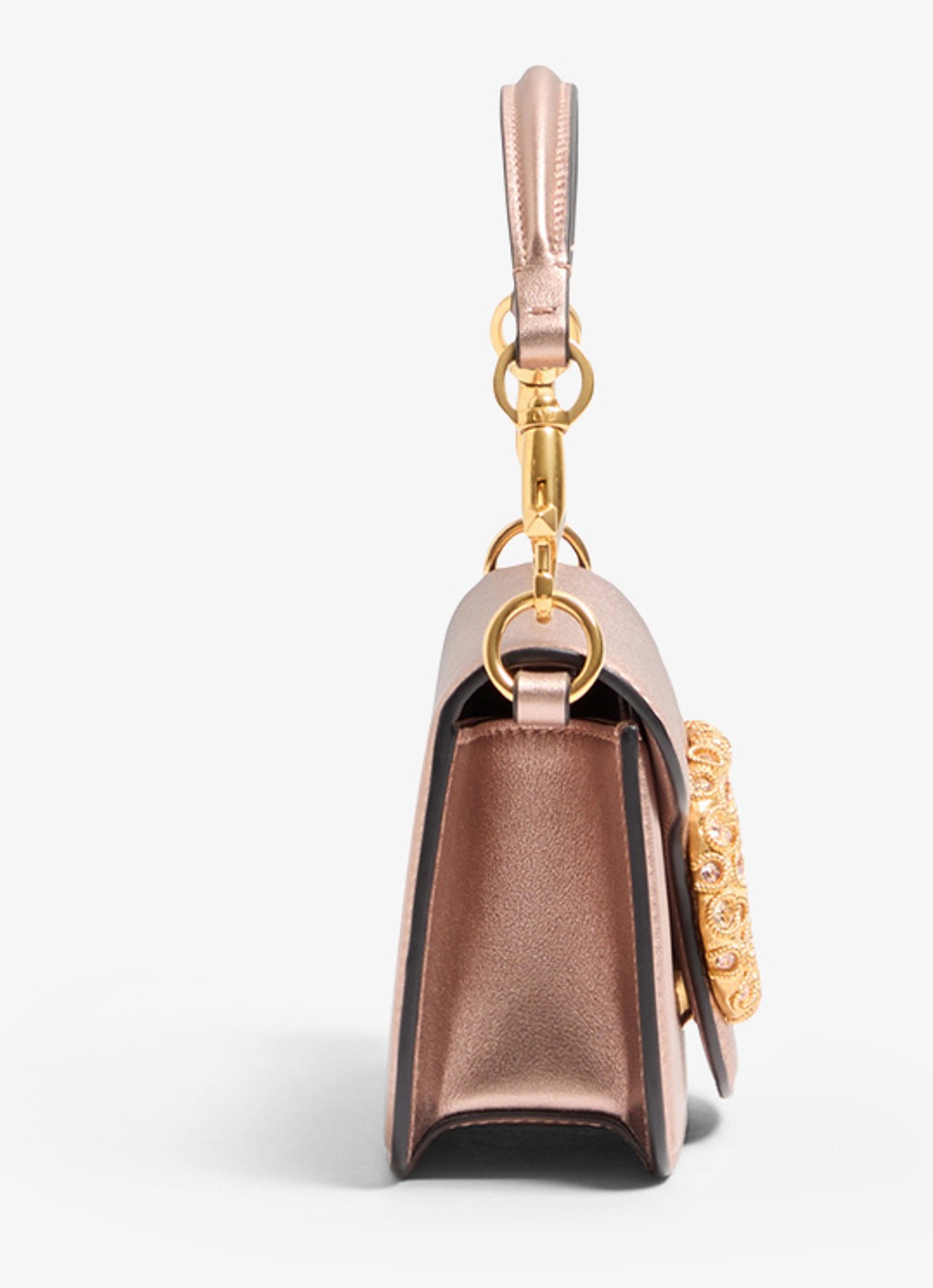 Valentino Garavani Locò Small handtas van kalfsleer met metallic finish - detail oudroze