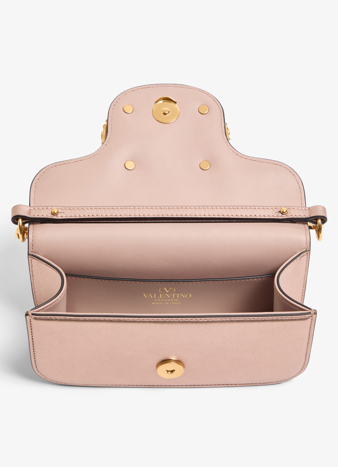 Valentino Garavani Locò Small handtas van kalfsleer met metallic finish - detail 2 oudroze