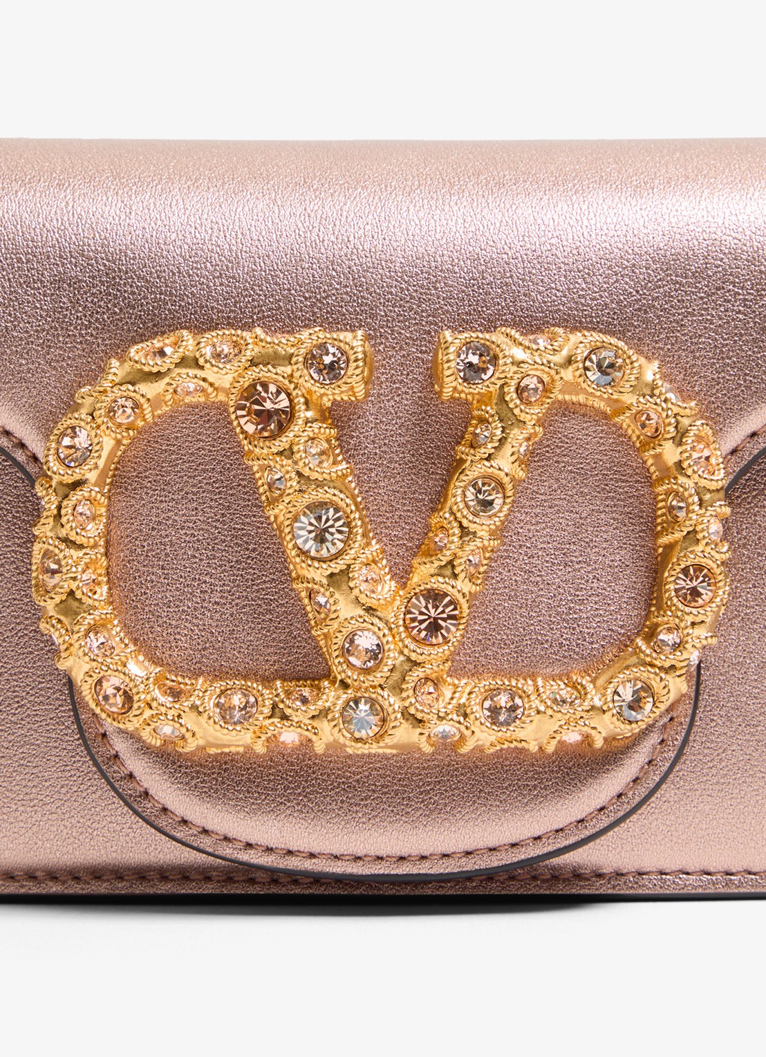 Valentino Garavani Locò Small handtas van kalfsleer met metallic finish - detail 3 oudroze