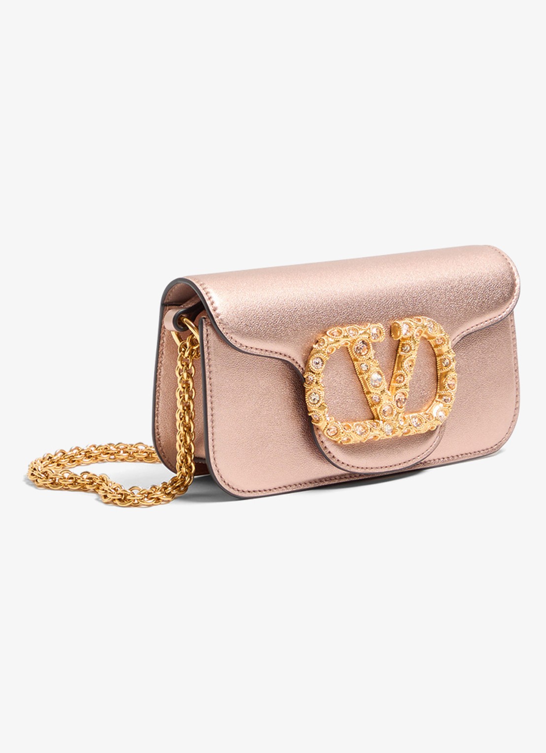 Valentino Garavani Locò Small handtas van kalfsleer met metallic finish - voorkant 6 oudroze
